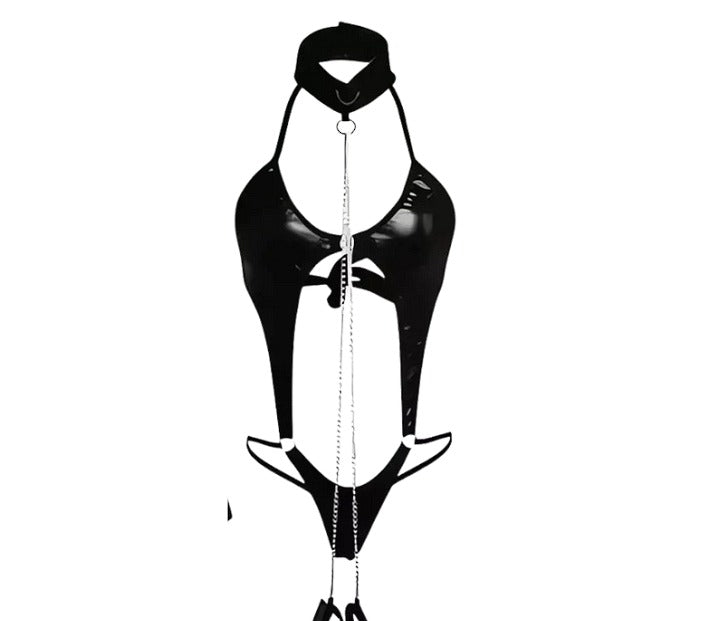 Conjunto Cuero Con Esposas Sexy Con Tanga